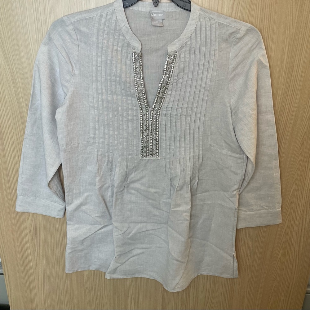 Chico’s Grey and Silver Women’s Tunic Top size 0